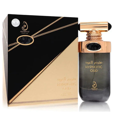 Hypnotic Oud perfume bottle with black and gold packaging on a white background