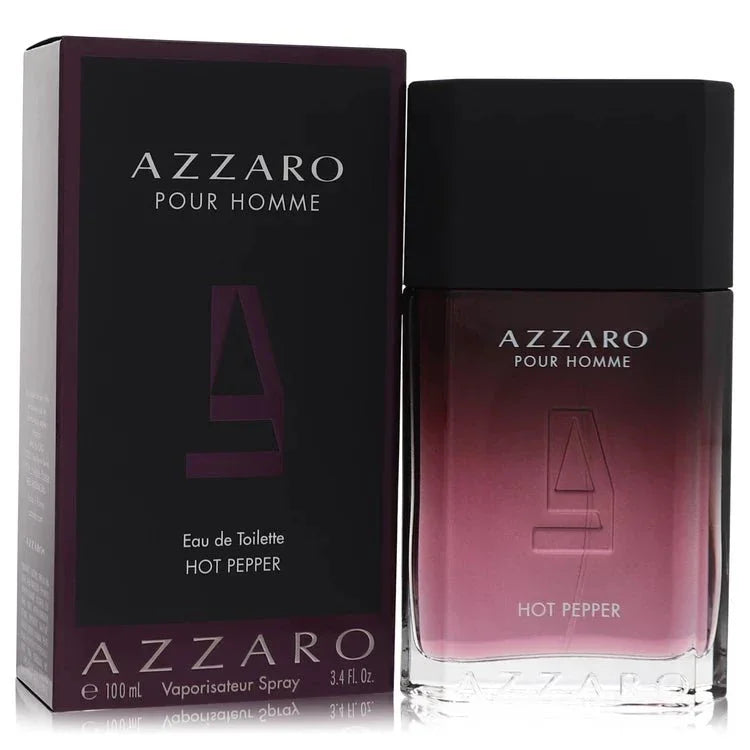 Azzaro Pour Homme Hot Pepper Eau de Toilette spray bottle and box, 100ml men's fragrance.