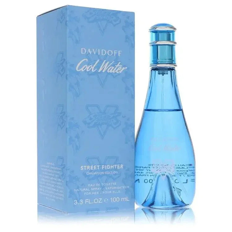 Davidoff Cool Water Street Fighter Champion Edition eau de toilette spray and box, blue bottle.