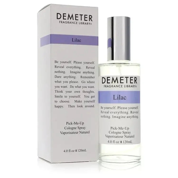 Demeter Lilac Perfume bottle — a realistic single-note floral fragrance capturing the fresh sweet aroma of blooming lilac flowers and natural green accents