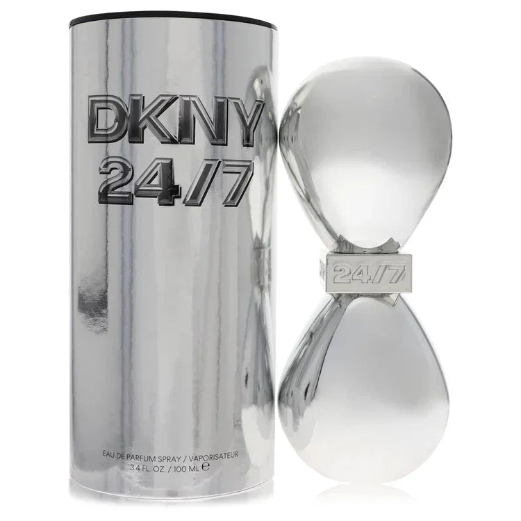 DKNY 24/7 Perfume bottle — textural floral woody musk women’s Eau de Parfum with pink pepper, rhubarb, Quincester, rose, tuberose, jasmine sambac, cedarwood, sandalwood, musk, and Ambrox Super.