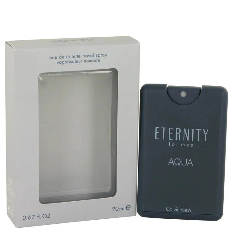 Calvin Klein Eternity Aqua Cologne bottle for men in deep blue glass with silver cap