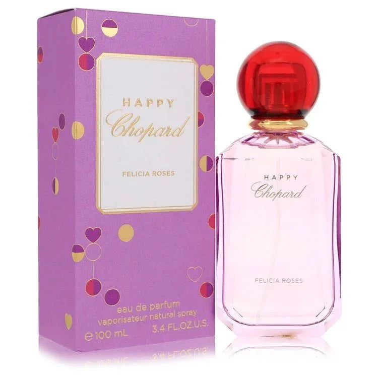 Happy Chopard Felicia Roses Eau de Parfum spray with pink box and red cap bottle