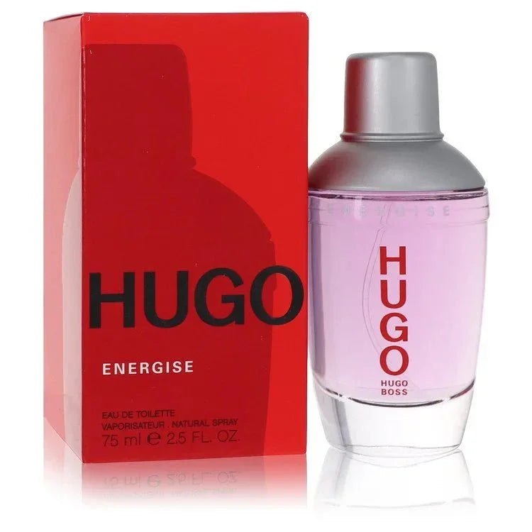 HUGO Energise Eau de Toilette spray bottle and red box for men, 75ml, fragrance product photo