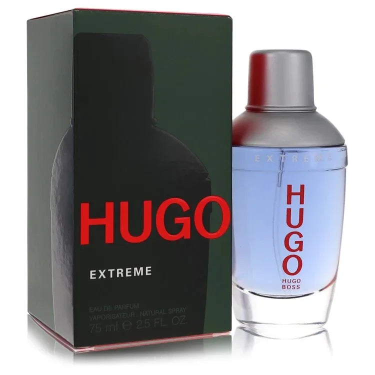 Hugo Extreme Eau de Parfum spray for men with box and bottle, fresh masculine fragrance