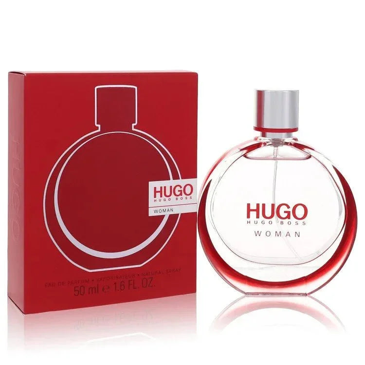 Hugo Woman Eau de Parfum spray bottle and red box, 50ml, designer women’s fragrance