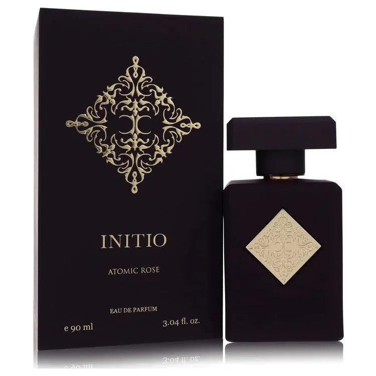 Initio Atomic Rose Eau de Parfum spray bottle with matching black and gold box