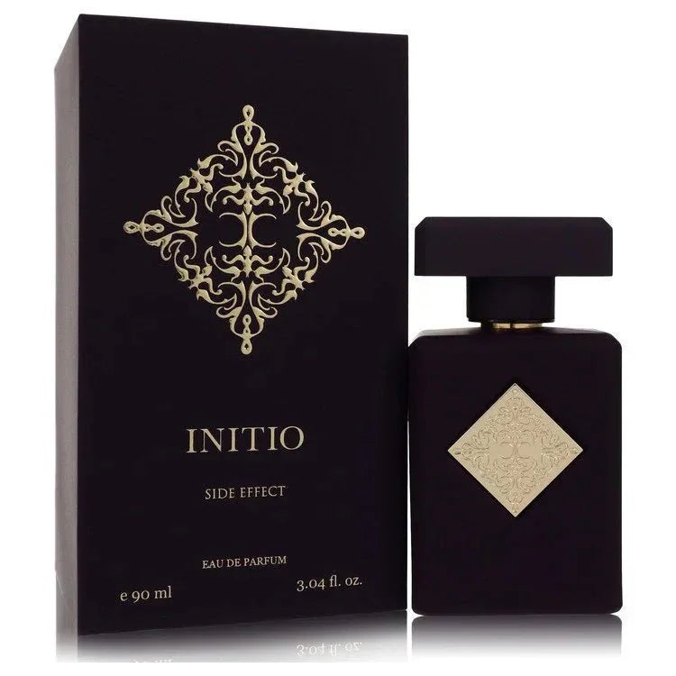Initio Side Effect Eau de Parfum spray bottle and box with gold ornate design