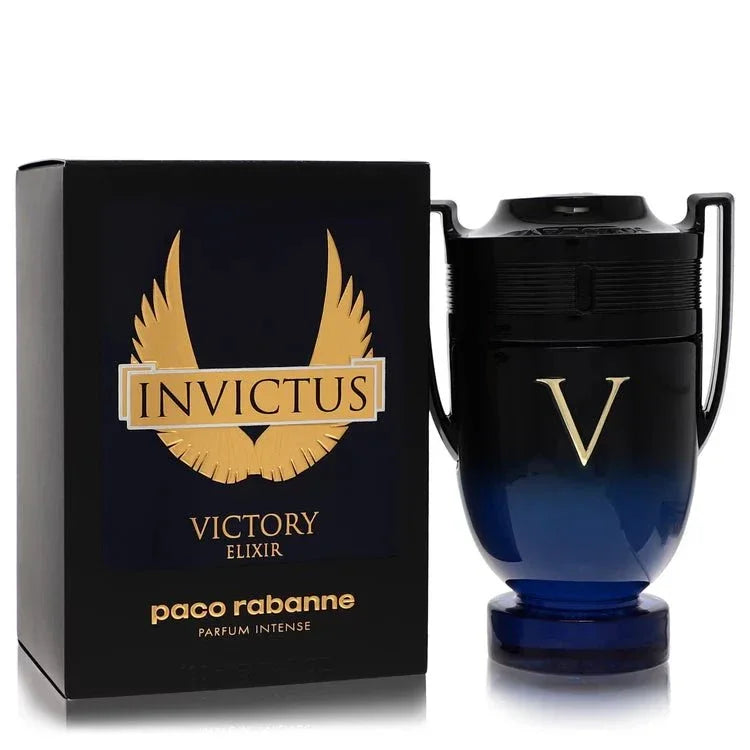Invictus Victory Elixir Cologne bottle by Paco Rabanne — oriental woody fragrance with lemon, pink pepper, lavender, incense, vanilla, tonka bean and amber