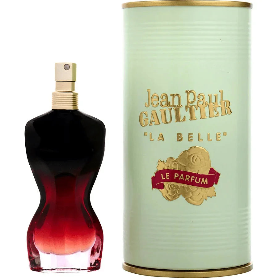 Jean Paul Gaultier La Belle Le Parfum bottle with gold accented packaging