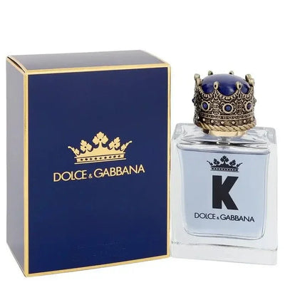 K by Dolce & Gabbana cologne for men, perfume bottle with ornate crown cap and box
