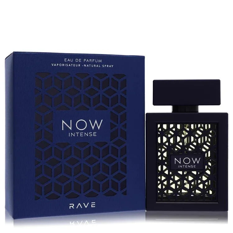 Lattafa Rave Now Intense Cologne bottle — aromatic aquatic men's fragrance with cucumber, tangerine, watermelon, basil, sage, cedar, leather and sandalwood