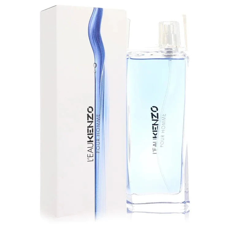 Kenzo L'Eau Kenzo men's EDT bottle showing fresh aquatic notes water notes lemon sage lotus flower white pepper ginger white cedar vetiver amber