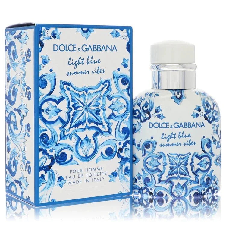 Dolce & Gabbana Light Blue Summer Vibes Cologne bottle — woody aromatic men’s Eau de Toilette with Sicilian lemon, cypress, and amberwood.