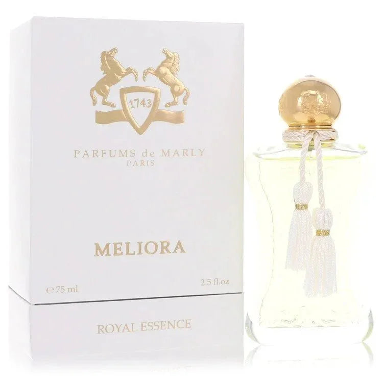 Parfums de Marly Meliora perfume bottle and box, gold cap, luxury fragrance, 75ml