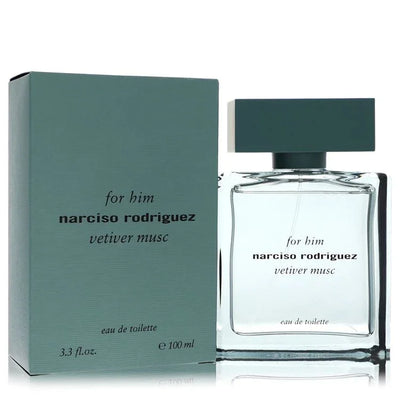 Narciso Rodriguez Vetiver Musc Cologne bottle — woody spicy fragrance with cypress, cardamom, nutmeg, musk, lavender, red algae, frankincense, vetiver, cedar and patchouli