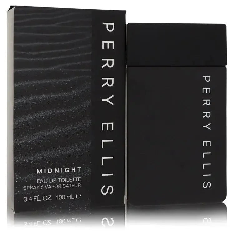 Perry Ellis Midnight Eau de Toilette bottle — oriental fougère EDT with amber, cinnamon, orange blossom and tonka bean