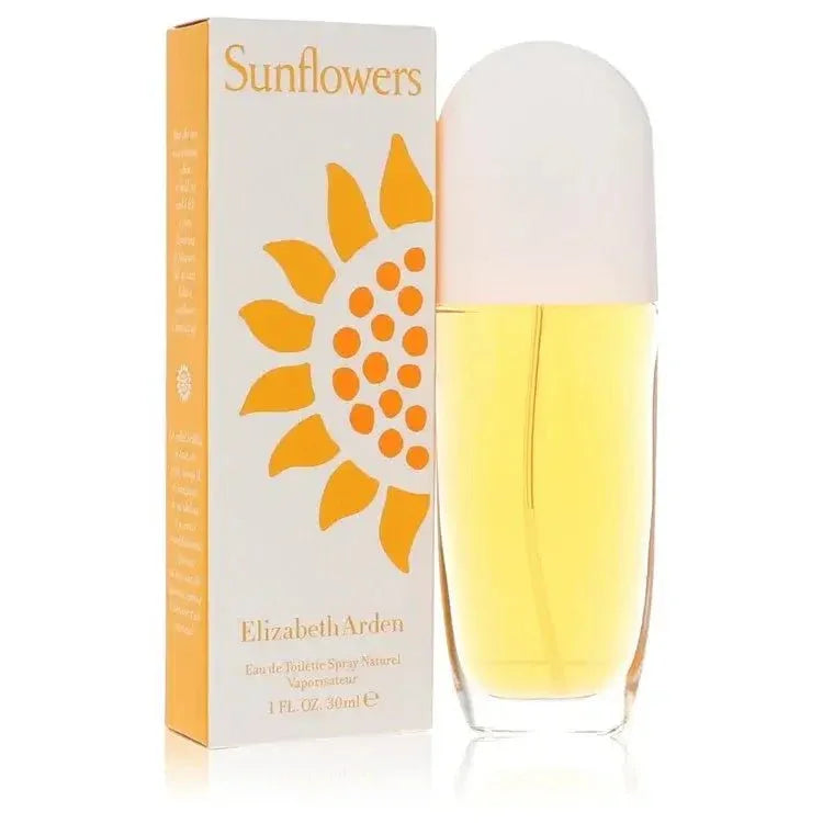 Sunflowers eau de toilette spray for women with yellow floral box and perfume bottle