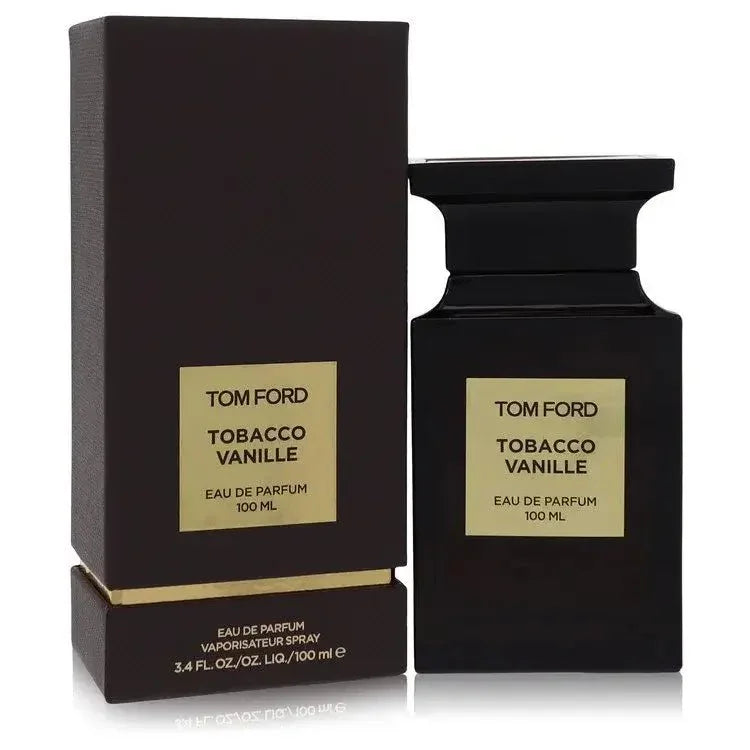 Tom Ford Tobacco Vanille Cologne bottle — warm spicy tobacco vanilla Eau de Parfum with tobacco leaf, spices, vanilla, cacao, tonka bean, tobacco blossom, dried fruits, and woods.