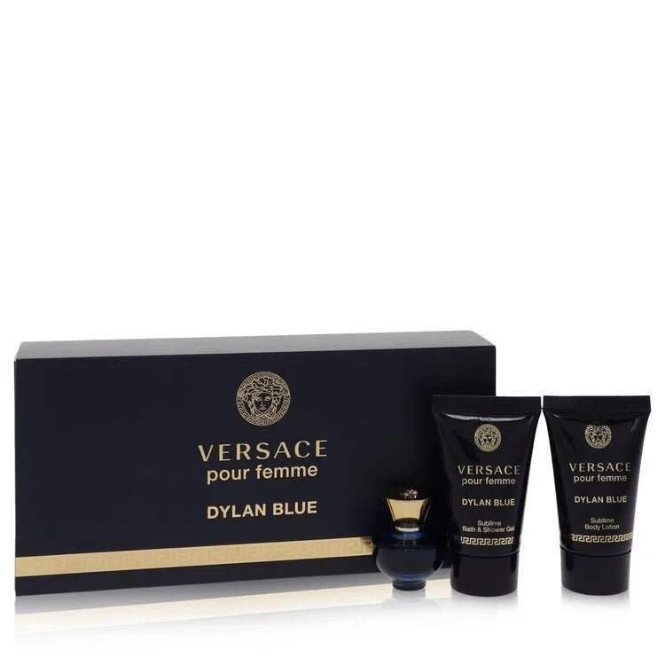 Gift Set - 0.17 oz Mini EDP + 0.8 oz Body Lotion + 0.8 oz Shower GelVersace Pour Femme Dylan Blue PerfumeBy Versace for WomenGuilty Fragrance