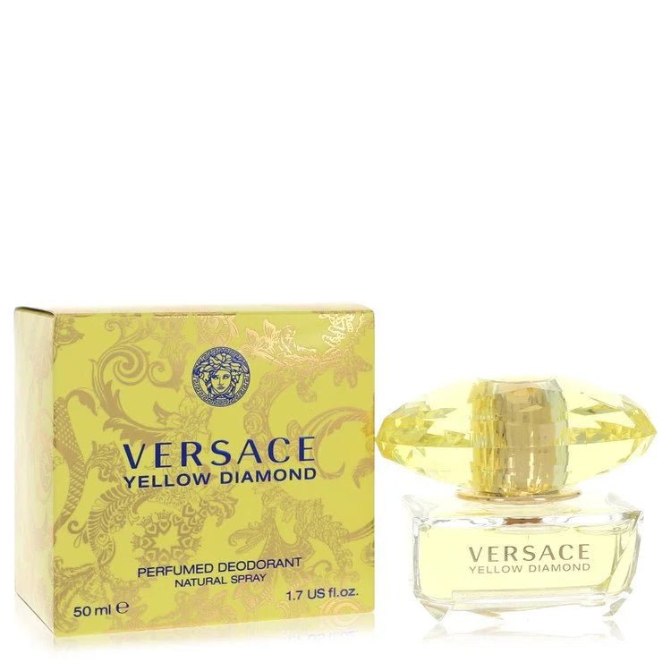 Versace Yellow Diamond PerfumeGuilty FragranceVersace Yellow Diamond perfume bottle and packaging on a white background