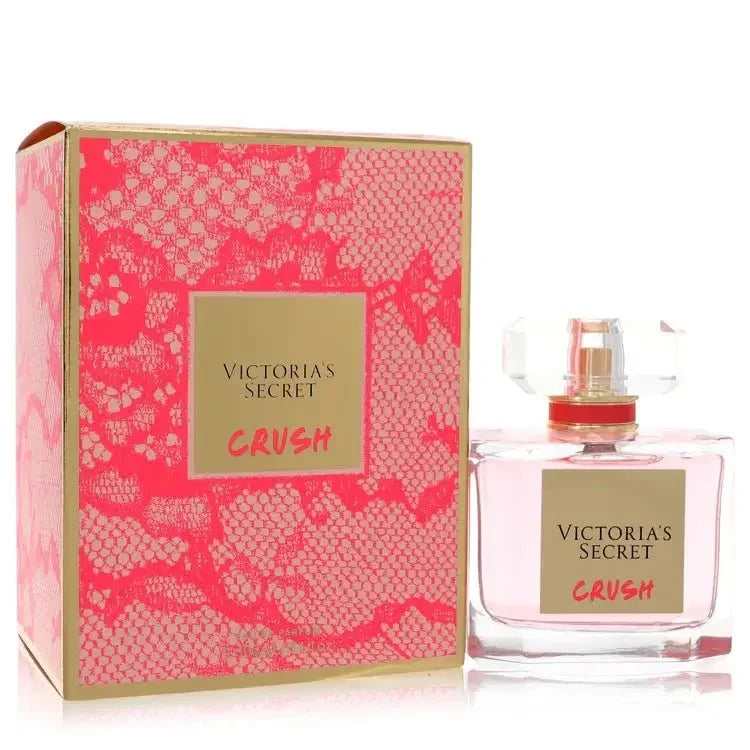 Victoria's Secret Crush Perfume elegant glass bottle — invigorating floral spicy perfume for women featuring vibrant pink pepper, peony, centifolia rose, and musky ashok flower notes