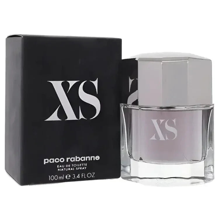 Paco Rabanne XS Cologne bottle — classic aromatic fougere eau de toilette for men with crisp basil, lavender, earthy oakmoss, creamy sandalwood, and tobacco notes