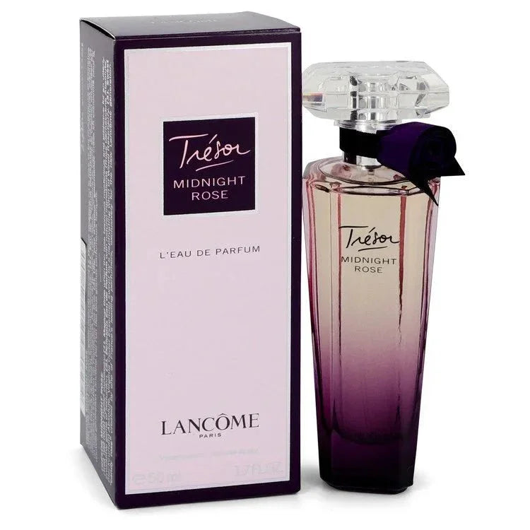 Trésor Midnight Rose 1.7 oz eau de parfum spray bottle and box with purple gradient design