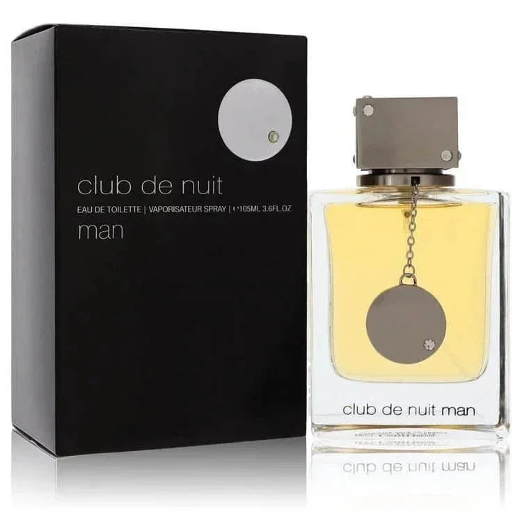 Club de Nuit Man eau de toilette spray bottle and black packaging box, designer cologne for men
