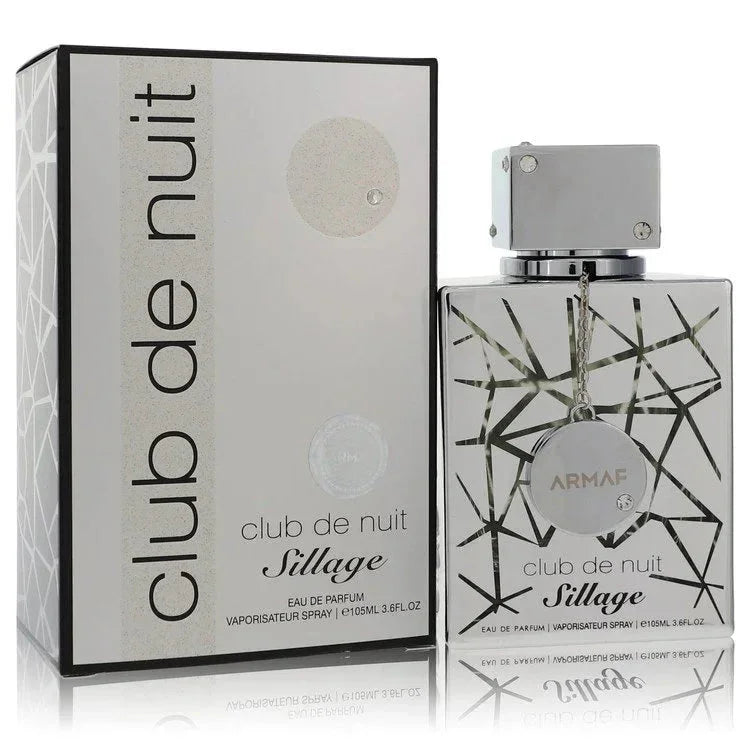 Armaf Club de Nuit Sillage Eau de Parfum spray bottle and box, silver design, unisex fragrance.