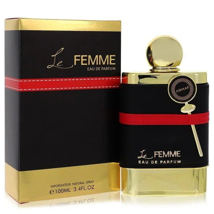 Le Femme Eau de Parfum 100ml perfume bottle and box with gold, black, and red accents