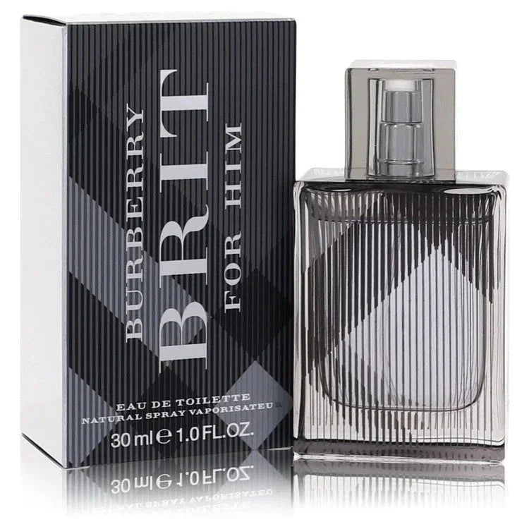 Burberry Brit for Him cologne 30ml bottle and box, striped pattern, men's fragrance