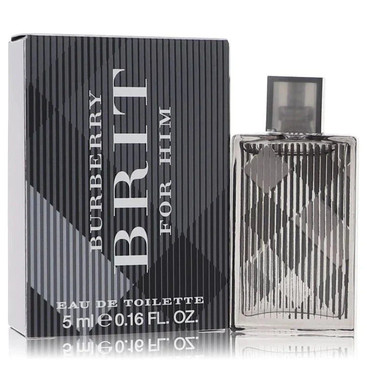 Burberry Brit for Him cologne 5ml Eau de Toilette spray with striped box and bottle.