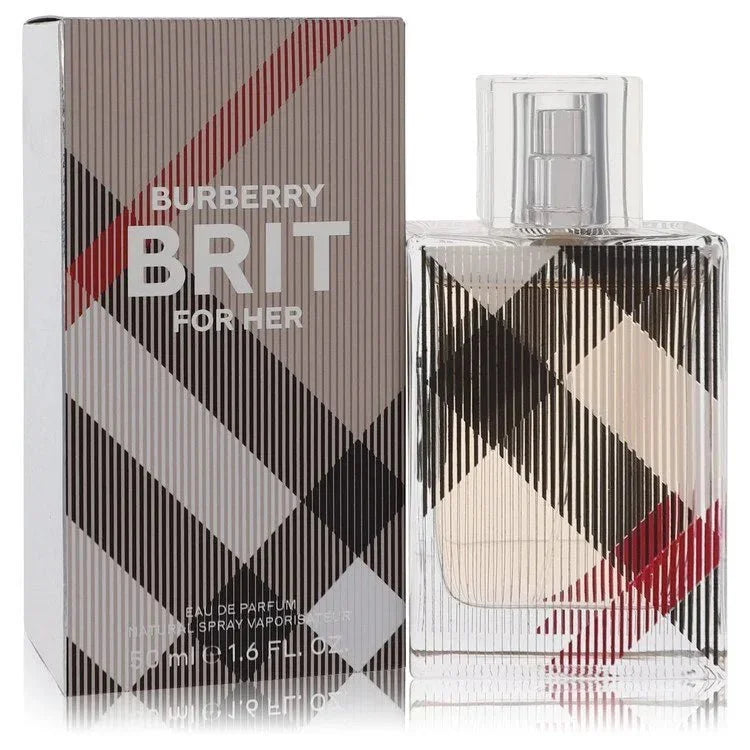 Burberry Brit Eau de Parfum bottle — floral fruity gourmand women's fragrance with green almond, pear, lime, peony, vanilla, and tonka bean