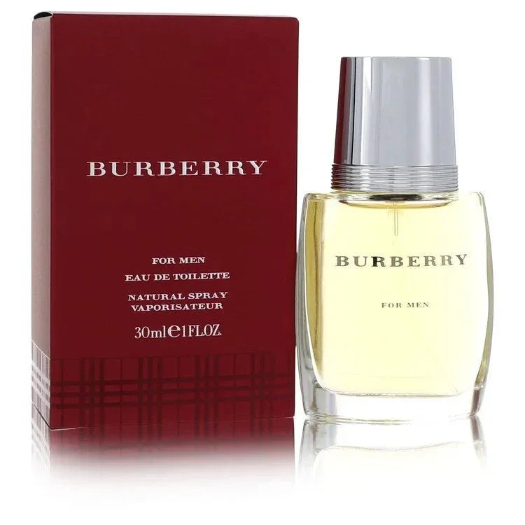 Burberry For Men eau de toilette spray with maroon box and clear fragrance bottle
