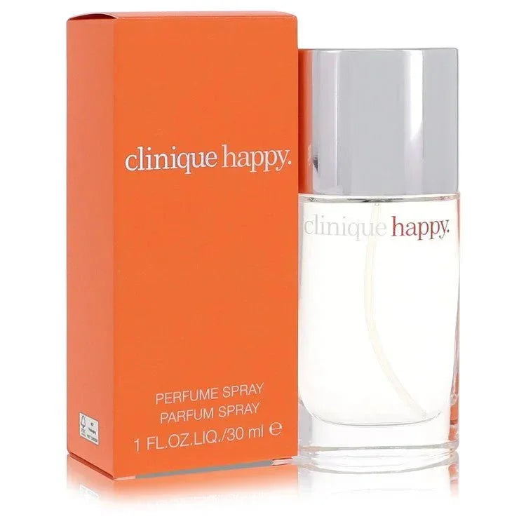 Clinique Happy perfume spray for women with orange box and silver cap, 30ml bottle