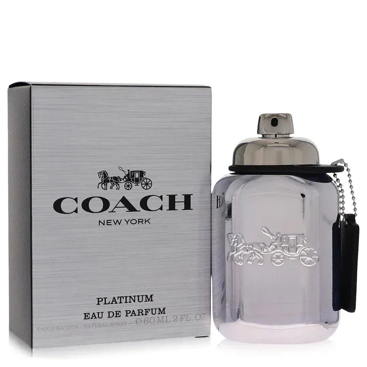 Coach Platinum Eau de Parfum spray for men with box and silver bottle