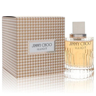 Jimmy Choo Illicit Eau de Parfum spray for women with gold patterned box and clear bottle