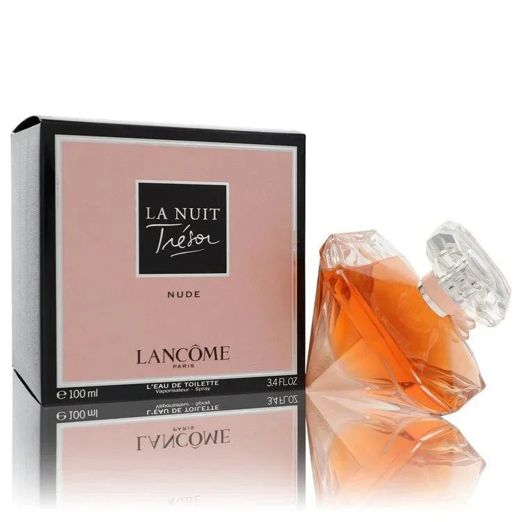 La Nuit Trésor Nude perfume bottle and box, pink packaging, designer women's fragrance