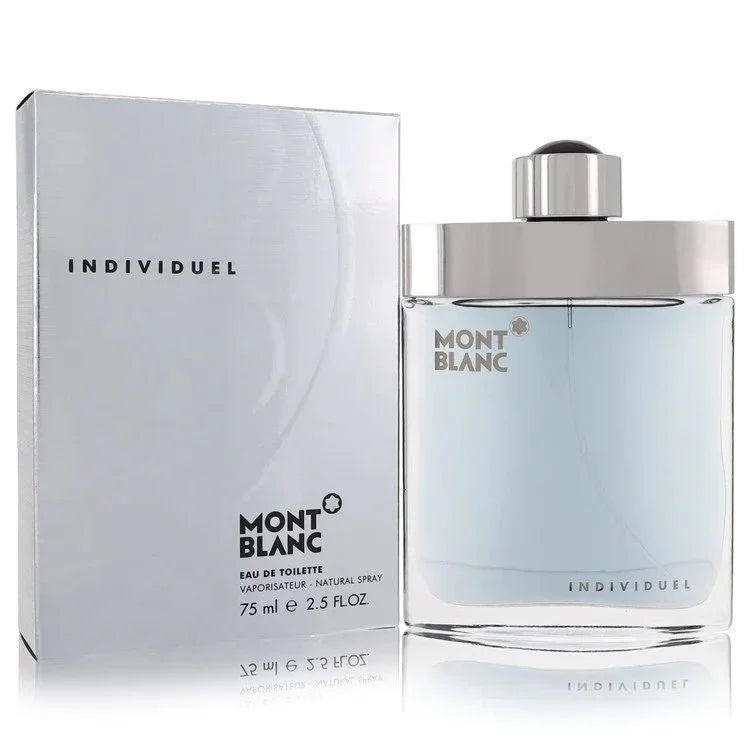 Mont Blanc Individuel Eau de Toilette for men, silver box and clear cologne bottle, 75ml