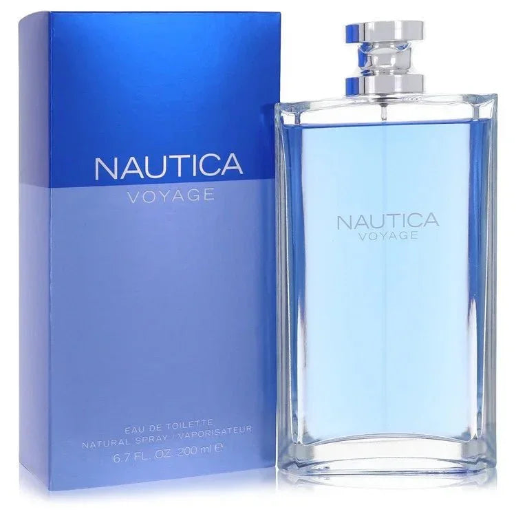 Nautica Voyage Eau de Toilette blue box and clear blue cologne bottle