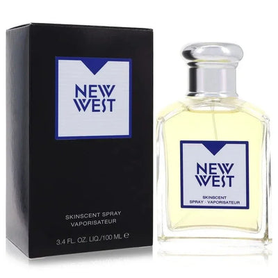 New West Skinscent Spray for men with box and clear glass perfume bottle, 3.4 oz size