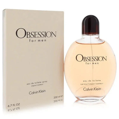 Obsession for Men eau de toilette spray bottle and box, 200 ml, Calvin Klein fragrance.
