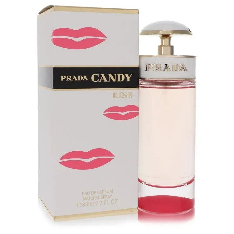 Prada Candy Kiss perfume bottle and box with pink lips design, 80ml eau de parfum
