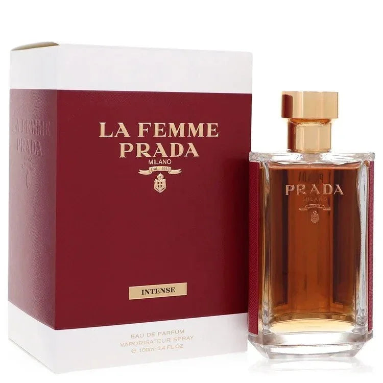 Prada La Femme Intense Perfume bottle — rich oriental floral fragrance with ylang-ylang, tuberose, iris, frangipani, sandalwood, vanilla, and beeswax