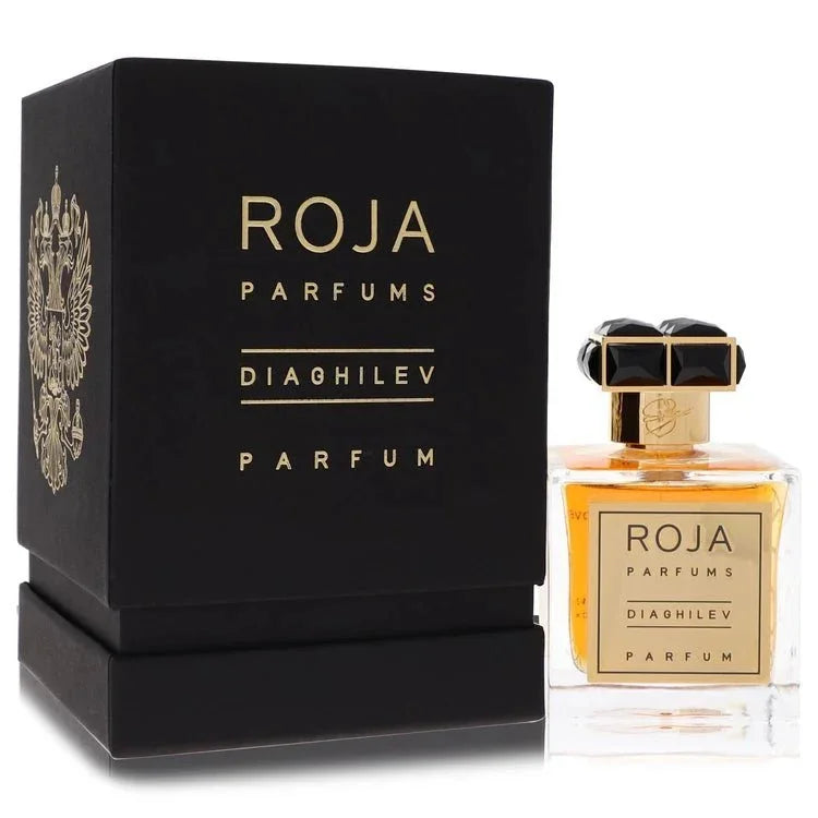 Roja Parfums Diaghilev luxurious heavy crystal bottle with a signature jewel-encrusted cap, an opulent, theatrical oriental floral woody niche fragrance.