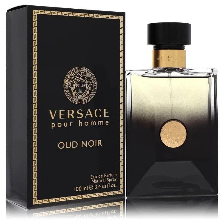 Versace Pour Homme Oud Noir Eau de Parfum for men in black and gold bottle with box