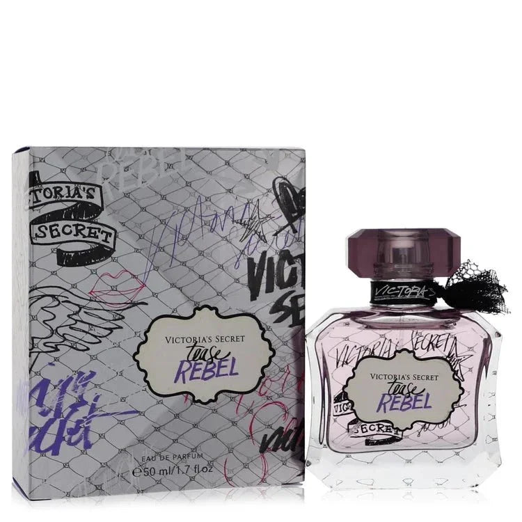 Tease Rebel Eau de Parfum spray bottle with matching graffiti-themed box, 50ml size.