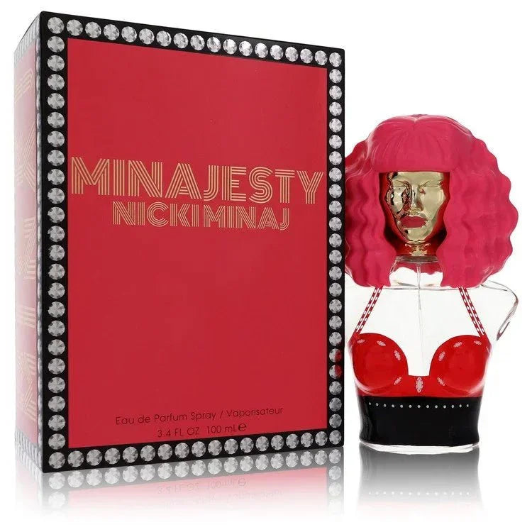 Nicki Minaj Minajesty Perfume bottle — fruity floral women’s Eau de Parfum with red berries, lemon, peach, magnolia, frangipani, orchid, tonka bean, vanilla, and musk