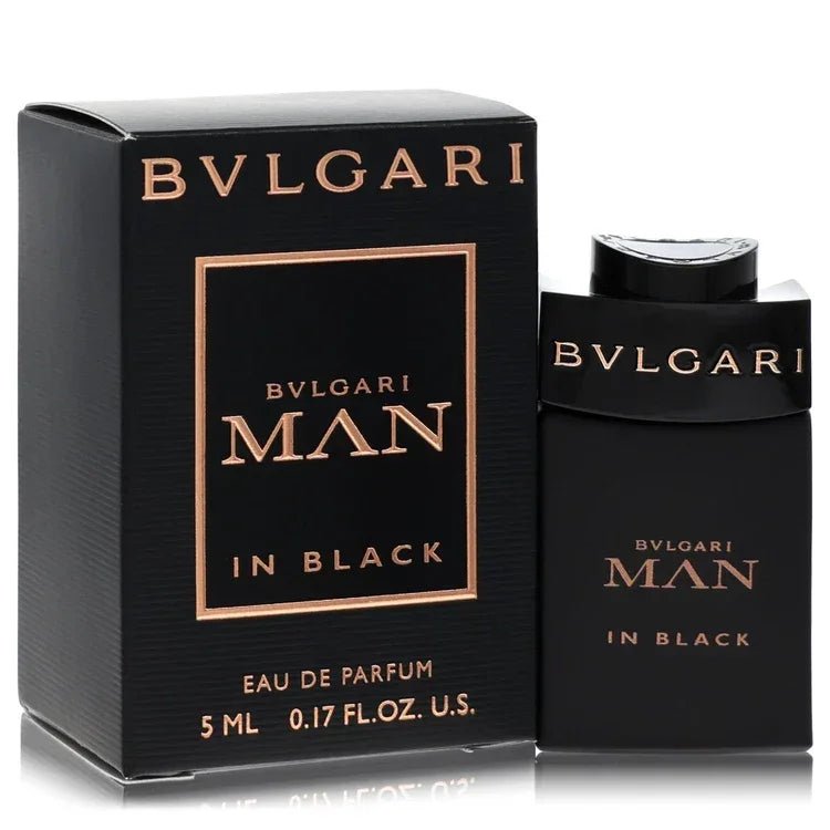 Bulgari Man in Black perfume bottle and packaging on a white background